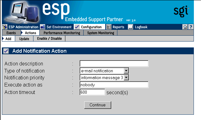 Figure 5-32 Add an Action Window (Using Notification Action Option) 