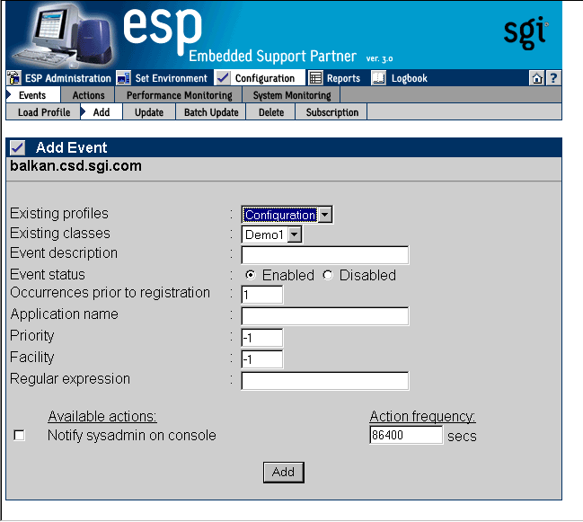 Figure 5-5 Add Event Window (Adding Event to Existing Class)