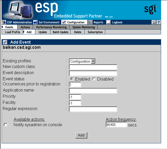 Figure 5-9 Add Event Window (Adding Event to New Class)