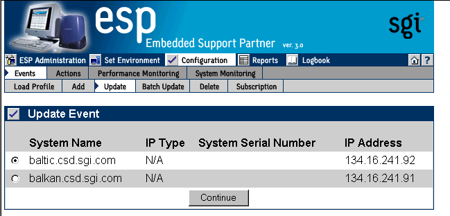 Figure 5-17 Update Event Window (with SGM Clients)