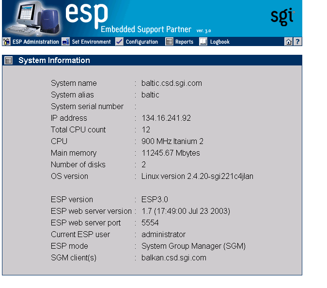 Figure 2-4 ESP Main Page (System Group Manager Mode)