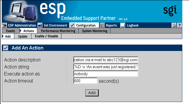 Figure 8-4 Example Action Parameters for Sending an E-mail Message 