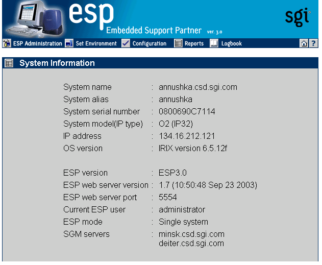 Figure 2-9 ESP Main Page (Single System Manager Mode)