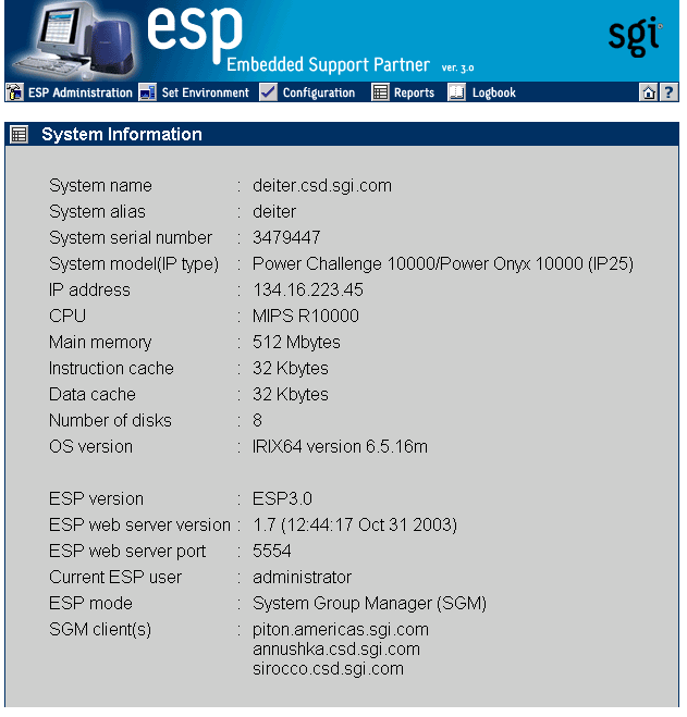 Figure 2-10 ESP Main Page (System Group Manager Mode)