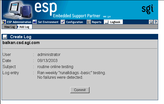 Figure 7-8 Logbook Entry Confirmation Window (Single System Manager Mode)