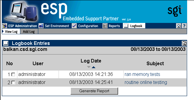 Figure 7-2 Specified Logbook Entries (Single System Manager Mode)