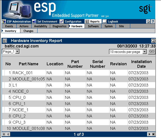 Figure 6-28 Example Hardware Inventory Report (System Group Manager Mode)