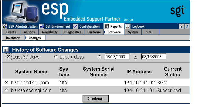 Figure 6-39 Software Changes for System Group Window (System Group Manager Mode)