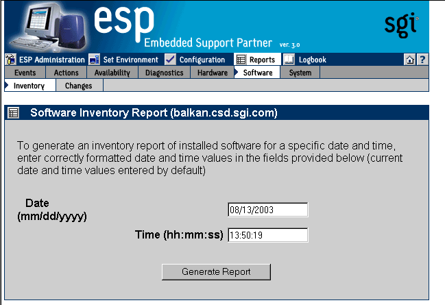 Figure 6-33 Software Inventory Report Window (Single System Manager Mode)