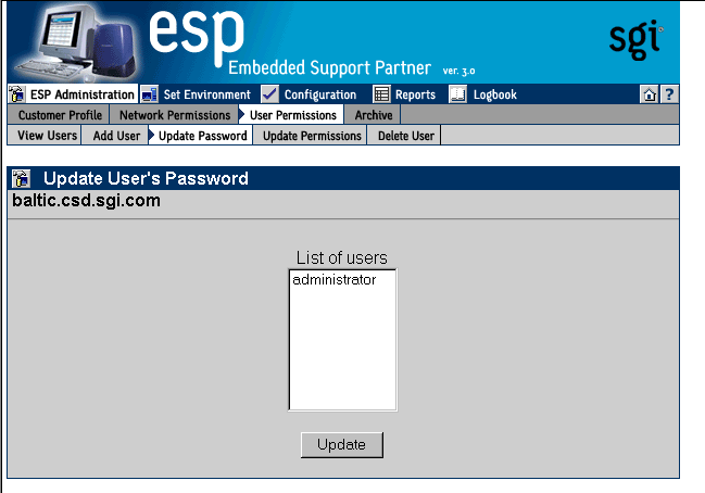Figure 3-6 Update Password Window (Web-based Interface)