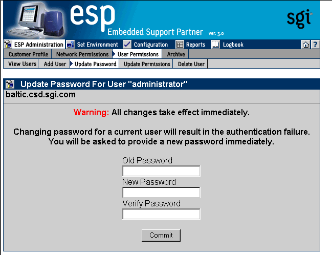 Figure 3-7 Update Password for User Window (Web-based Interface)