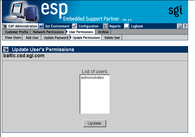 Figure 3-8 Update User's Permissions Window (Web-based Interface)