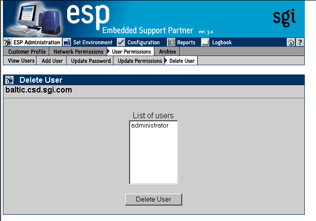 Figure 3-10 Delete User Window (Web-based Interface)