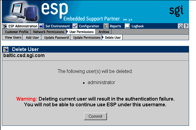 Figure 3-11 Updated Delete User Window (Web-based Interface)