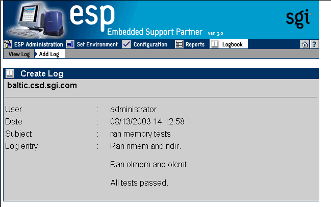 Figure 7-12 Completed Logbook Entry (System Group Manager Mode)