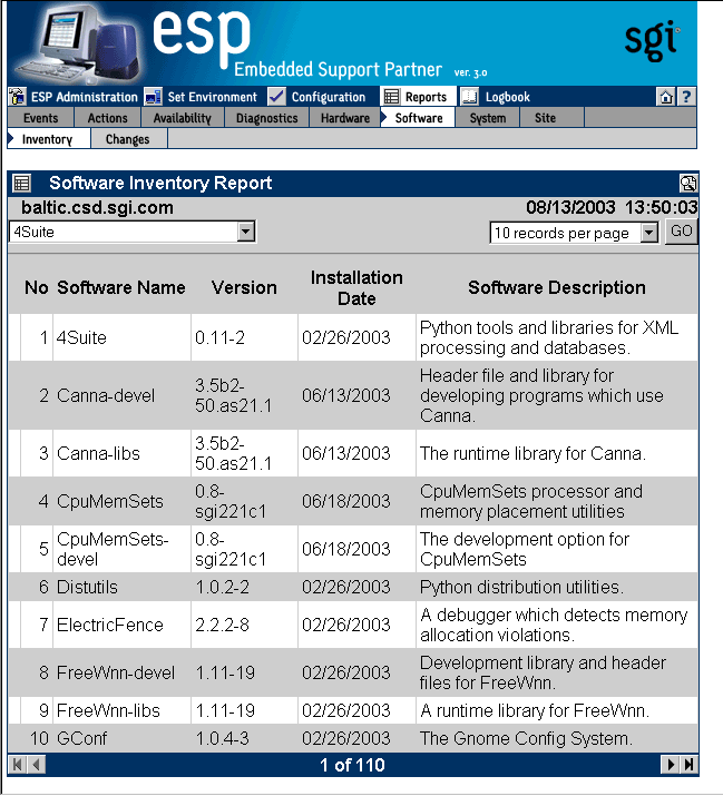 Figure 6-36 Example Software Inventory Report (System Group Manager Mode)