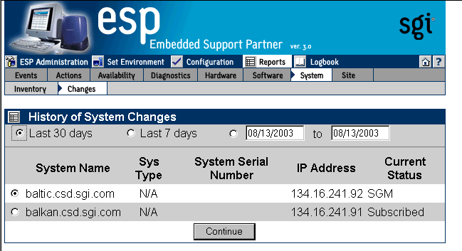 Figure 6-45 System Changes for System Group Window (System Group Manager Mode)