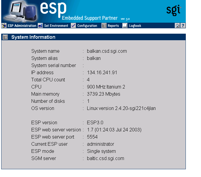 Figure 2-3 ESP Main Page (Single System Manager Mode)