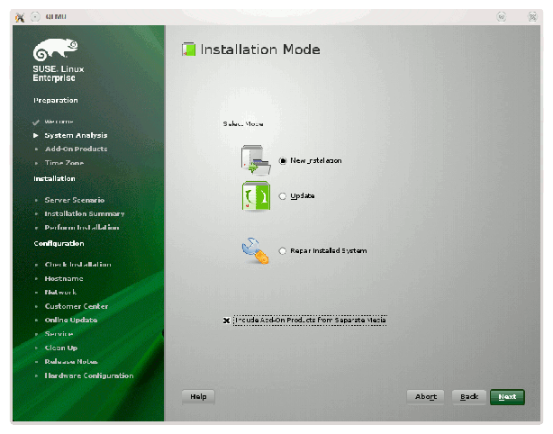 SLES11 Installation Mode screen