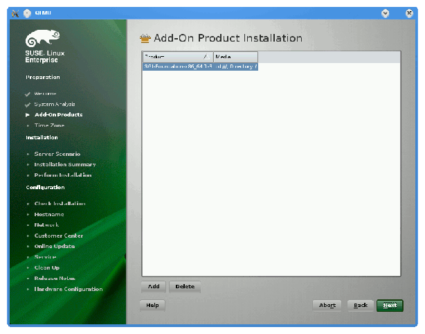 SLES11 Add-On Product Installation Screen for SGI Foundation