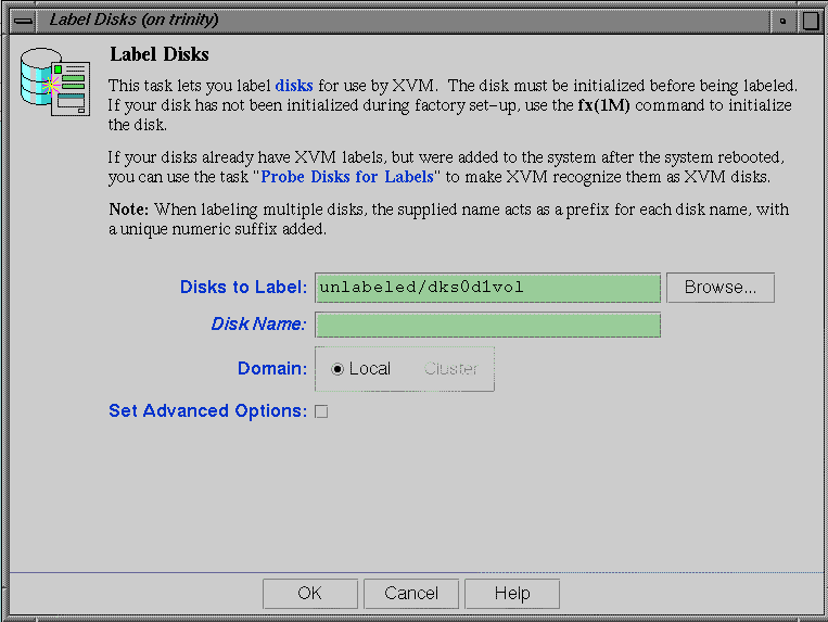 XVM Manager GUI Label Disks Task